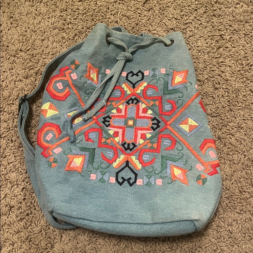 Colorful Embroidered Drawstring backpack Bag